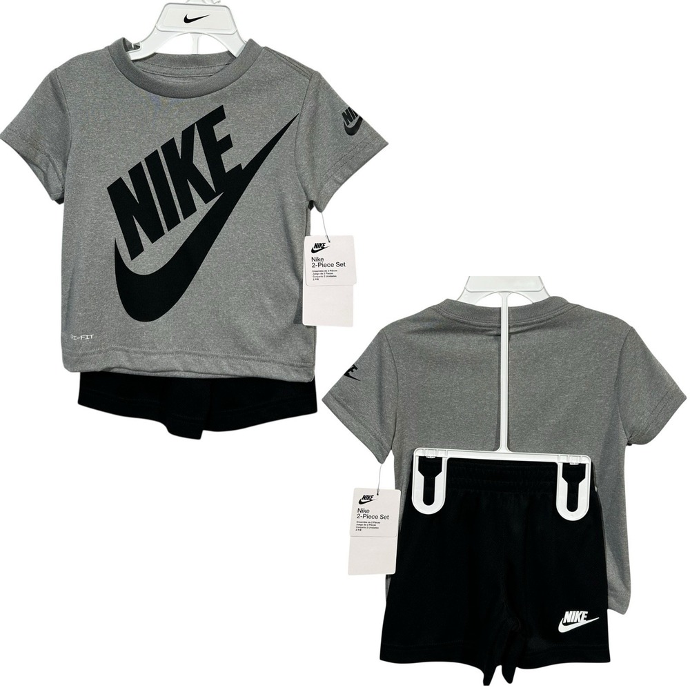 Nike Toddler Boys Dri-FIT T-Shirt & Shorts Outfit Set 2T Black Gray Athletic